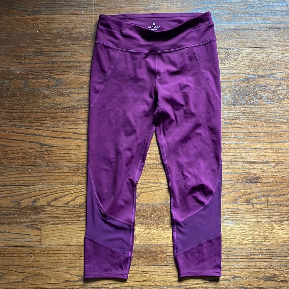 Athleta Maroon Sonar Mesh Perforated Cropped Leggings